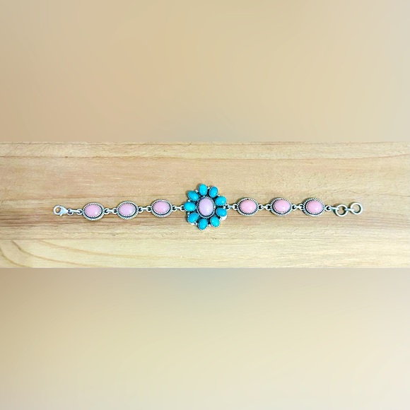 NWT Sterling Silver Pink Opal and Kingman Turquoise Bracelet - Picture 12 of 14